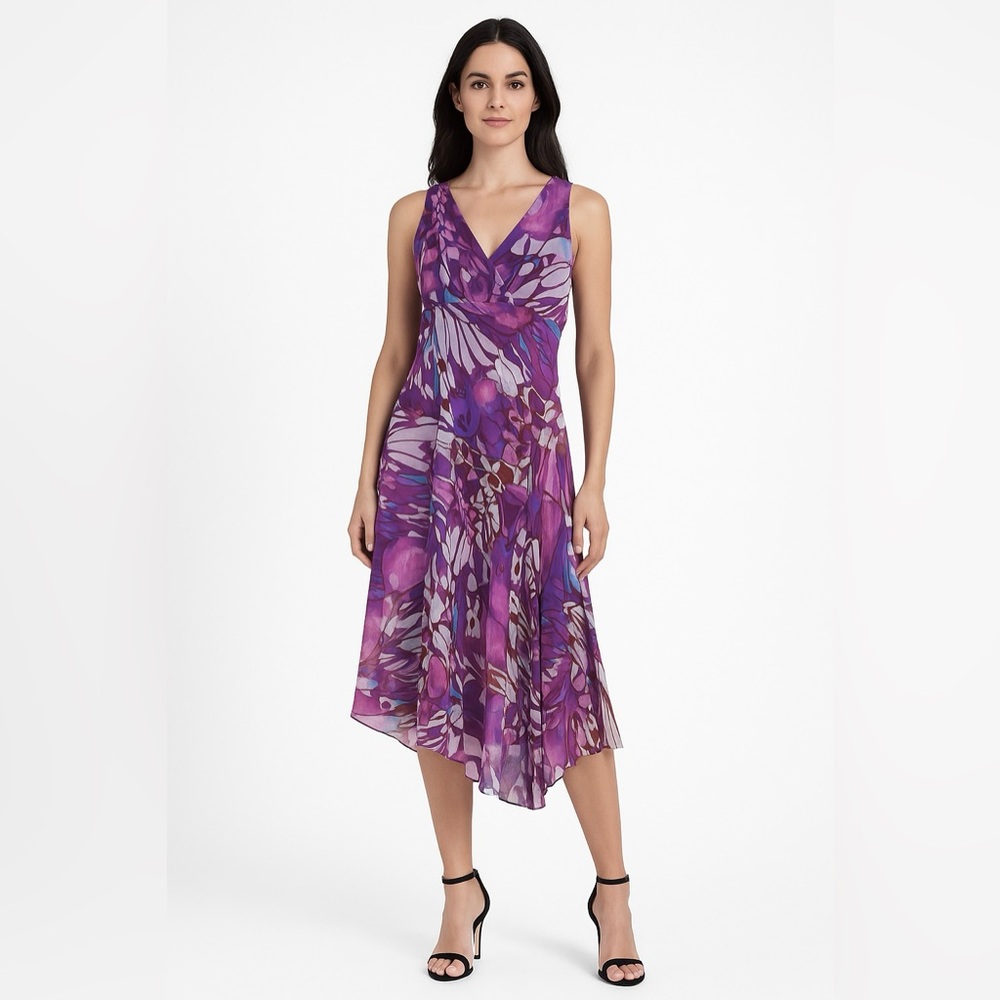 Rabbit Rabbit Rabbit Purple Floral Spring  Dress V-Neck Fit Flare Sz 12 - Picture 9 of 14